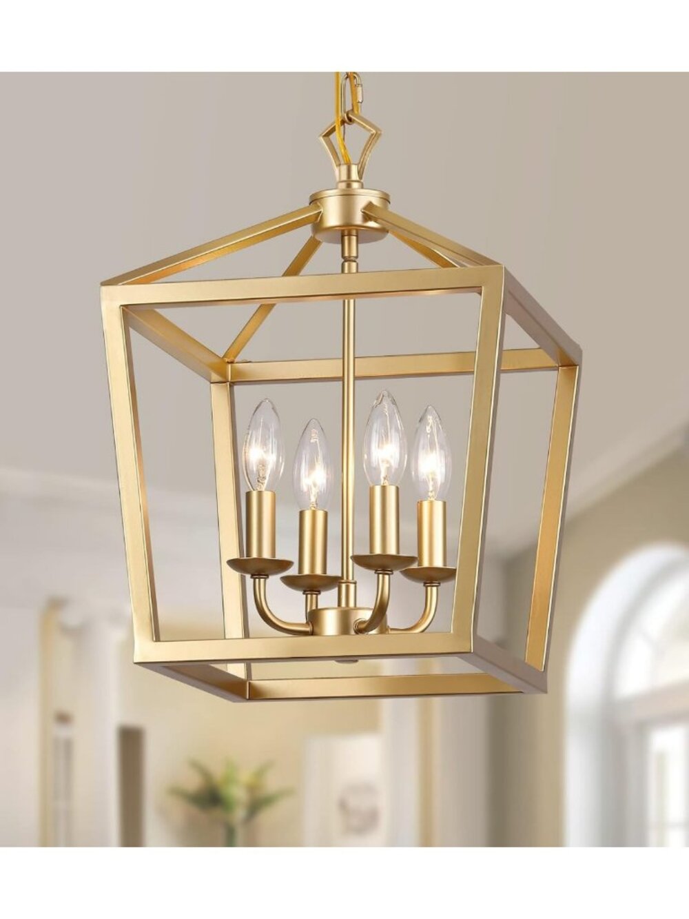 Elegant Gold Lantern Chandelier Pendant Light Fixture for Kitchen & Dining